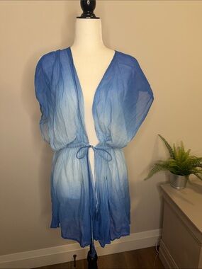 Blue Ombre Sheer Tie-Front Cover-Up